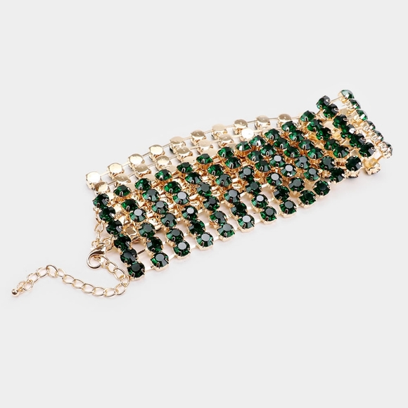 Emerald Green Crystal Choker Necklace Chain Set Beautiful Statement Jewelry - Picture 2 of 2